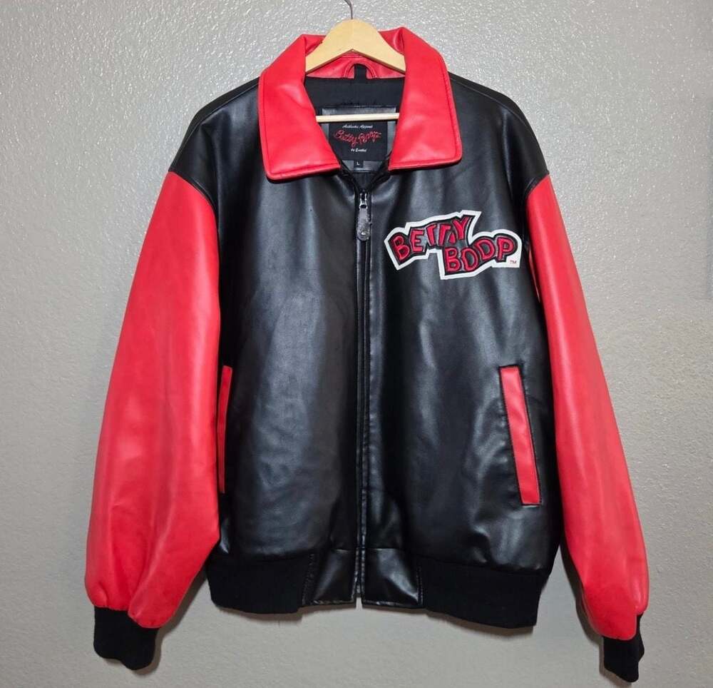 Vintage Betty Boop by Excelled Faux Leather Varsity Jacket Size L